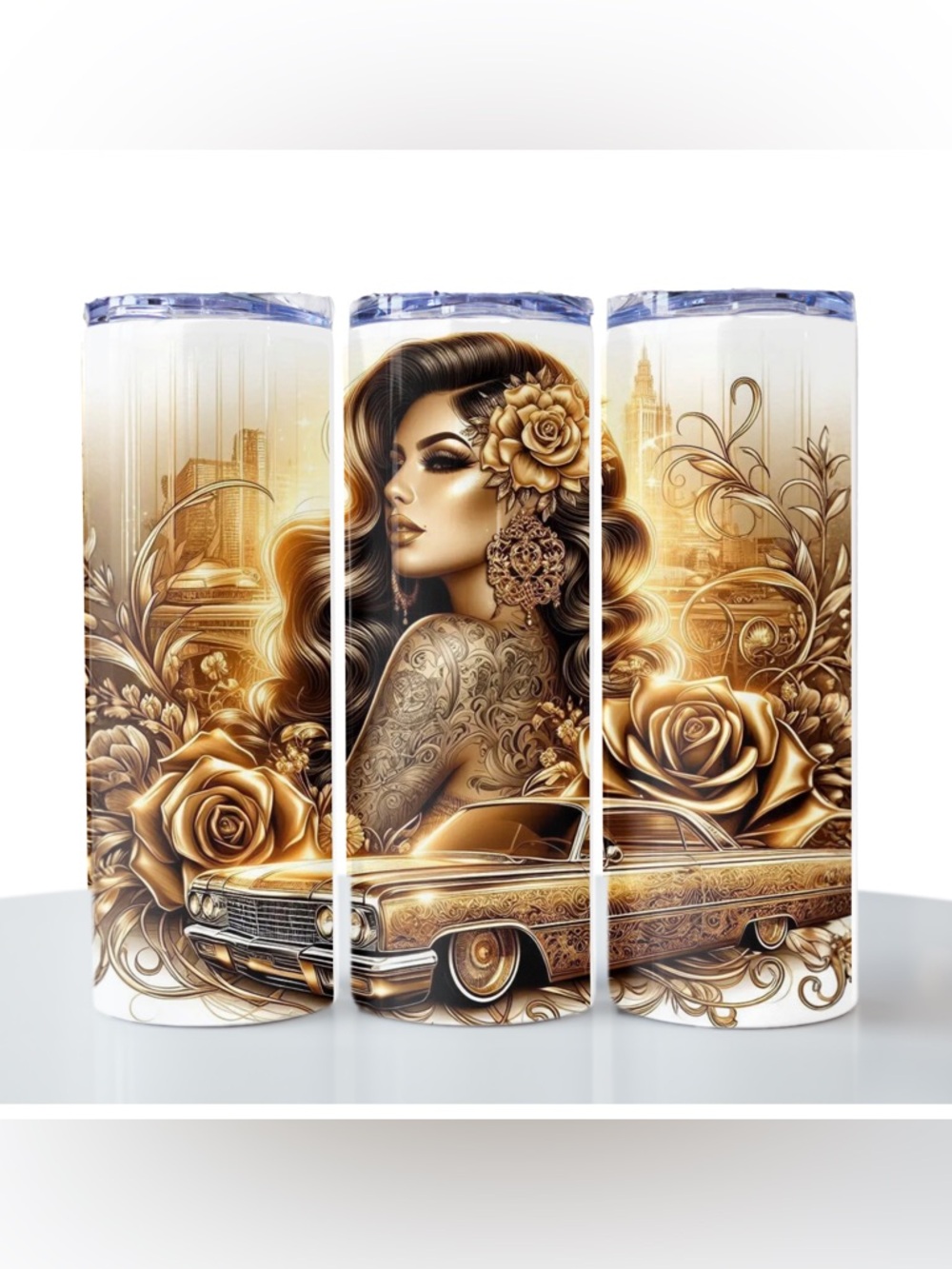 Gold Floral Lowrider Insulated Travel Tumbler